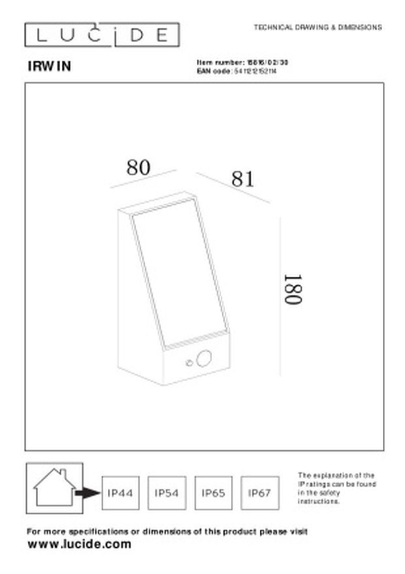 Lucide IRWIN - Nástenné svietidlo Indoor/Outdoor - LED Dim. - 1x2W 2850K/3150K - IP54 - Senzor deň/noc - Čierny